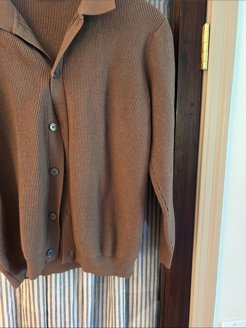 Brown Ribbed Collared Button-Front Cardigan - Picture 4 of 6